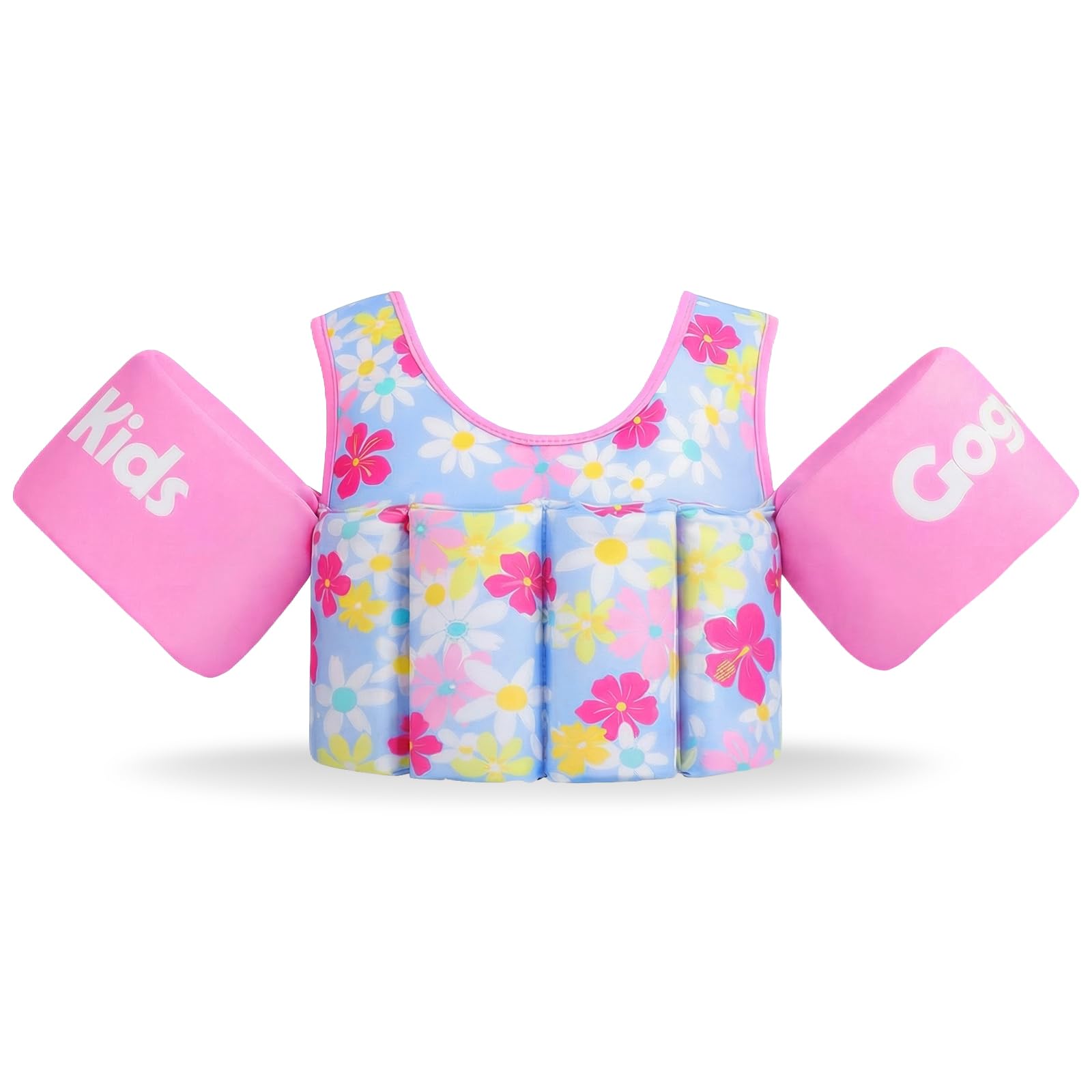 Gogokids Kids Float Swim Vest with Non-Inflatable Armbands - Children's Wearable Adjustable Buoyancy Swimming Jackets, Soft & Elastic Fabric Pool Floaties - Suitable for Ages 2-6 (15-30kg) Boys Girls