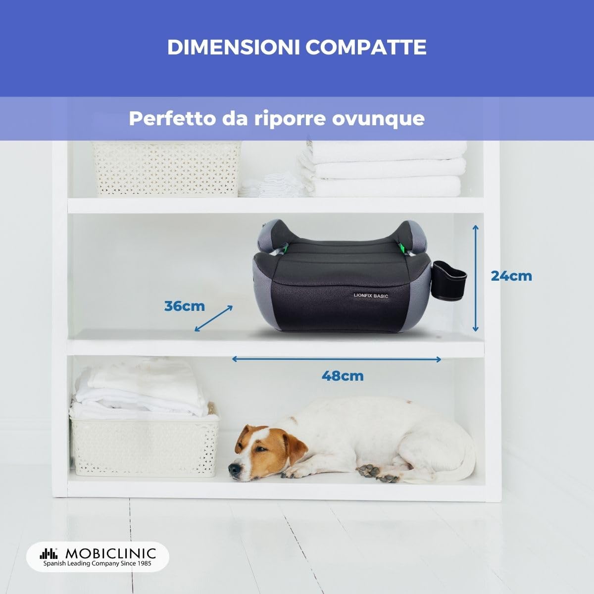 Mobiclinic®, Alzatina Auto Bimbi, ISOFIX Regolabile, I-Size ECE R129, Portabottiglie Rimovibile, 125-150 cm, Rivestimento Sfoderabile e Lavabile, da 22 a 36 kg, Bracciolo Imbottito, Lionfix Basic