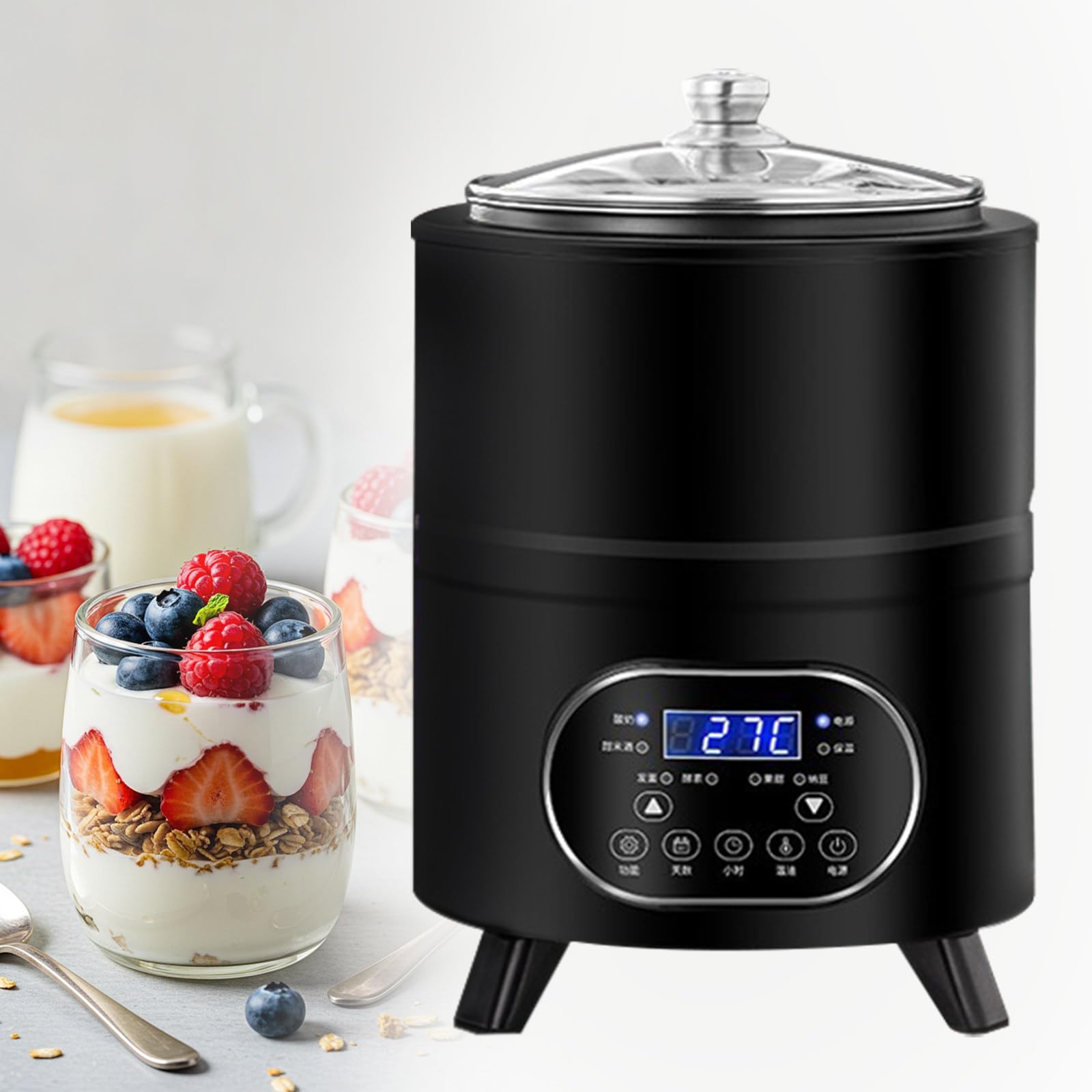 Yogurtera De Acero Inoxidable, Fermentación a Temperatura Constante De 360°, Revestimiento De Acero Inoxidable 304 Y Gran Capacidad, Fermentadora De Ajo Negro, Vino De Arroz Dulce Black-12L