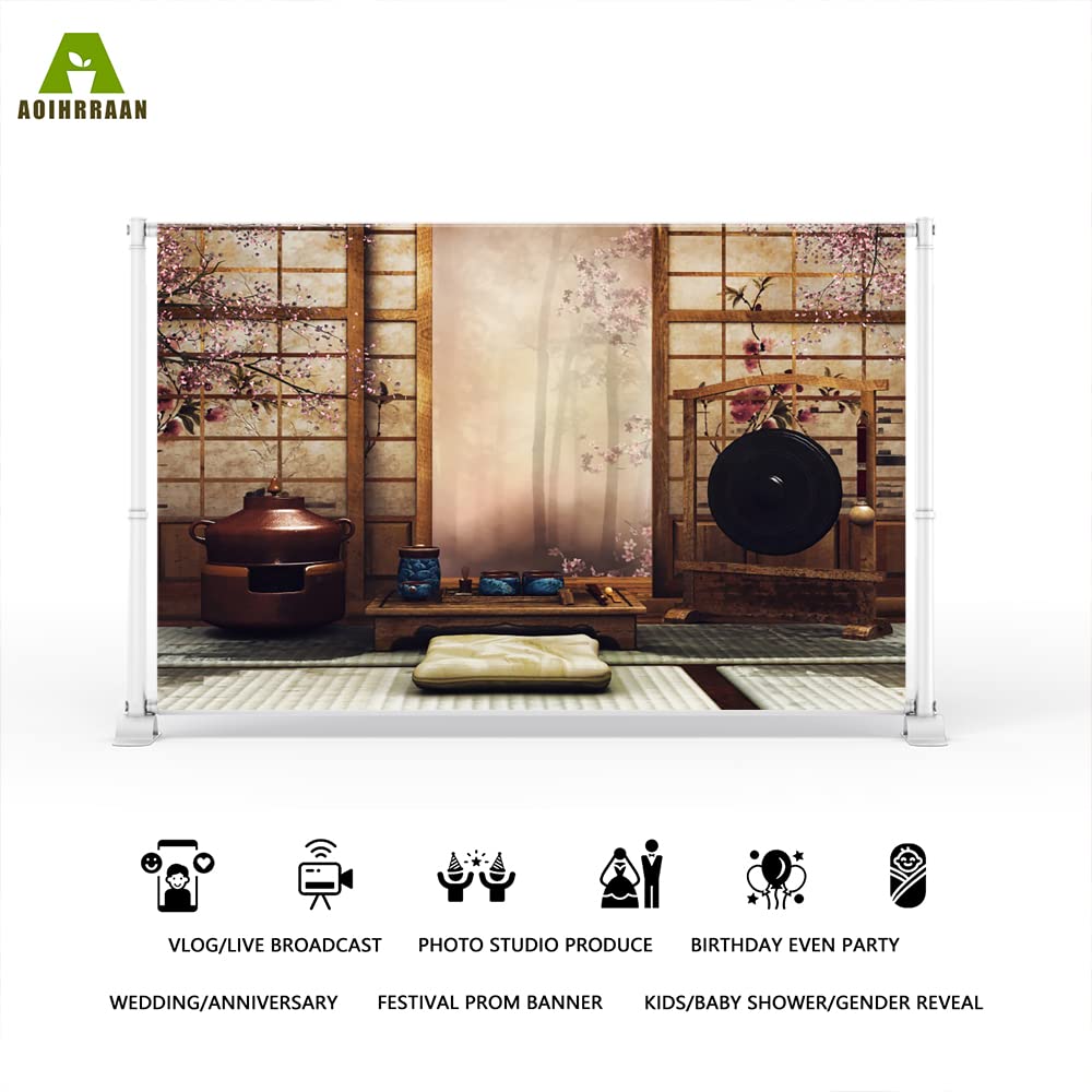 Aoihrraan 3x2,5m Japanese Room Interior Backdrop Japan Flowers French Sash Tea Set Table Photography Background Bridal Shower Wedding Party Decoration Adults Artistic Portrait Photo Studio Props - Image 2