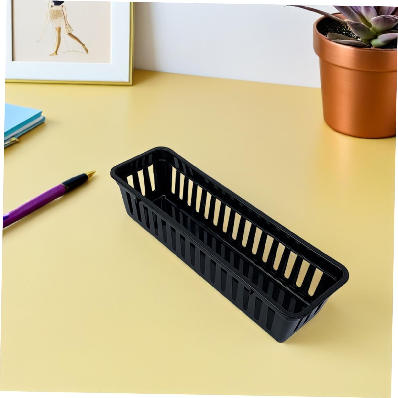 Veemoon 12 Pezzi Organizer Scrivania in Plastica Nero Scatole Rettangolari per Matite e Materiale Scolastico per Aula e Casa Portapenne e Contenitori per Articoli Cancelleria