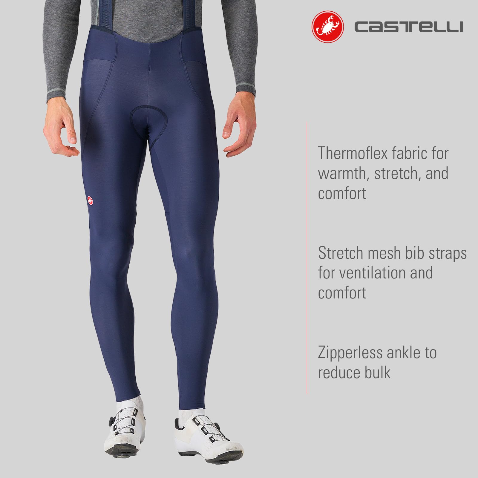 CASTELLI Bavaglino da uomo Espresso per ciclismo su strada, traspirante, con imbottitura per sedile Pro Level, camoscio per gravel bike e corsa