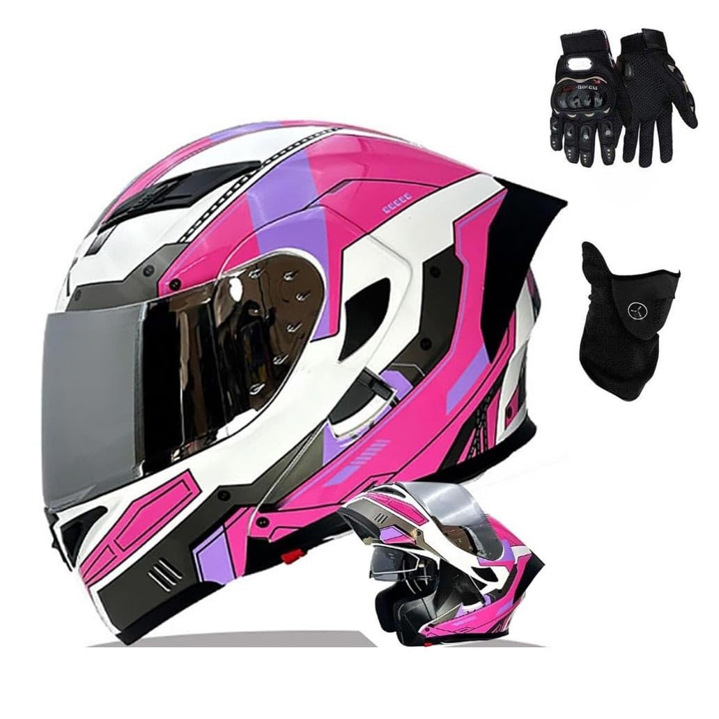 Casco Abatible con Doble Visera, Modular para Moto Guantes y Cubrecara, Homologado ECE para Hombres Y Mujeres