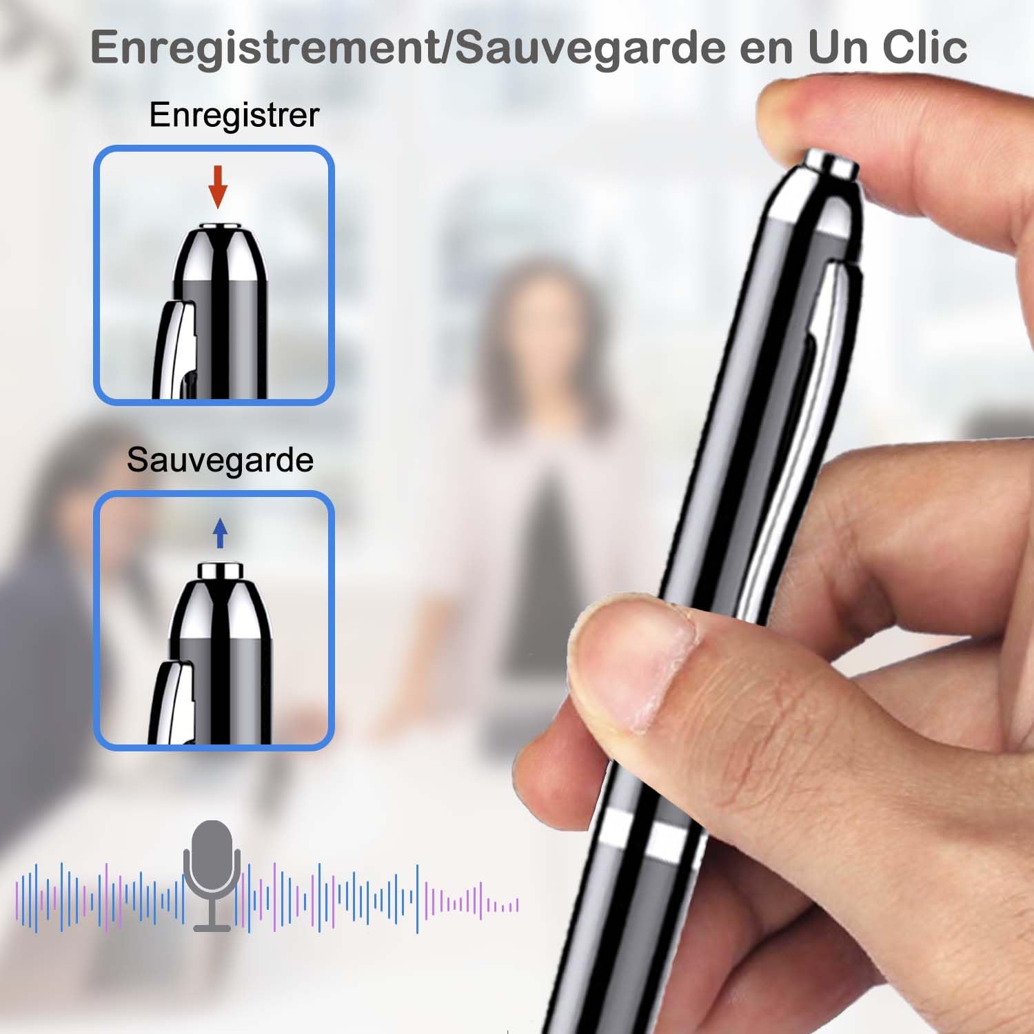 Enregistreur Vocal Stylo 64 Go Professionnel avec Activation Vocale et Lecture MP3 - Mini Enregistreur pour Réunions, Interviews, Leçons