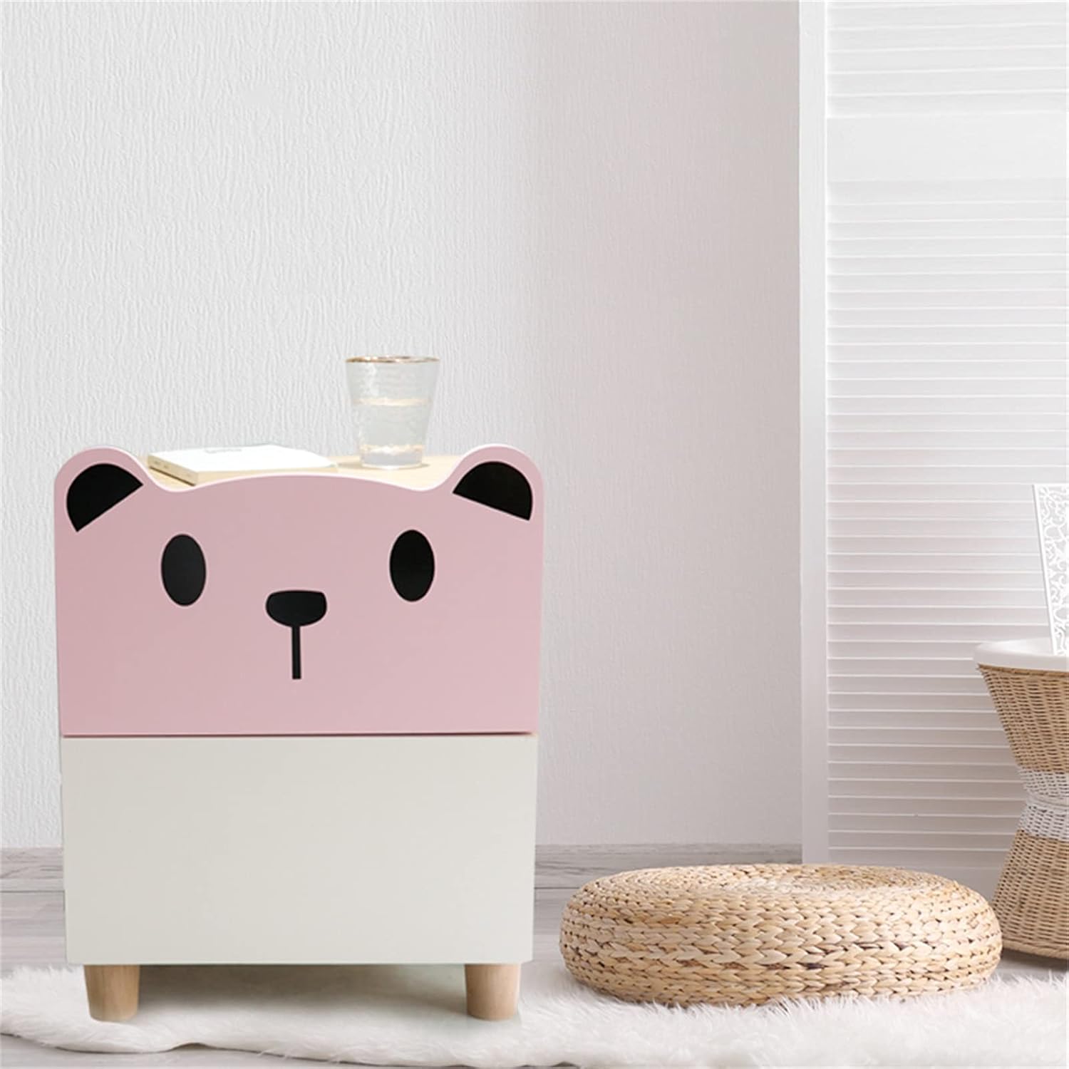 Children'sBedsideTableWood,ModernMinimalistNarrowNightstandForBedroom,BedsideCabinet2Drawer,SmallCartoonBearBedsideCabinetStorageCabinet40X35X51CM(Color:Pink) Needed