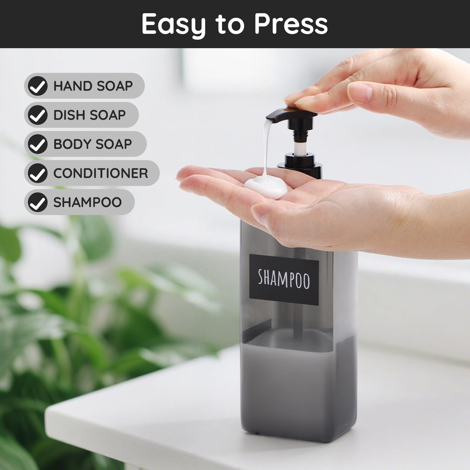 Segbeauty Dispenser Sapone Bagno, 4 Pezzi 500ml Dispenser Bagnoschiuma Doccia, Bottiglie Vuote, Flacone con Adesivi per Bagno, Cucina, Hotel, Ristoranti (Grigio)