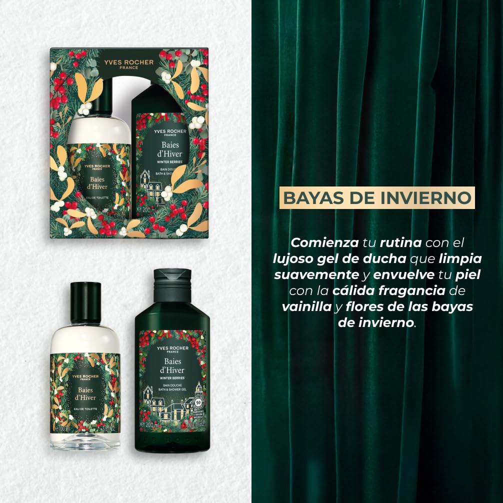 Yves Rocher Set de Regalo - Bayas de Invierno: Eau de Toilette & Gel de Ducha - Aroma Cálido de Vainilla, Bayas de Invierno y Notas Florales - Fórmula Vegana | Perfume para mujer afrutado y cálido, vainilla y bayas rojas, idea de regalo ideal para mujeres