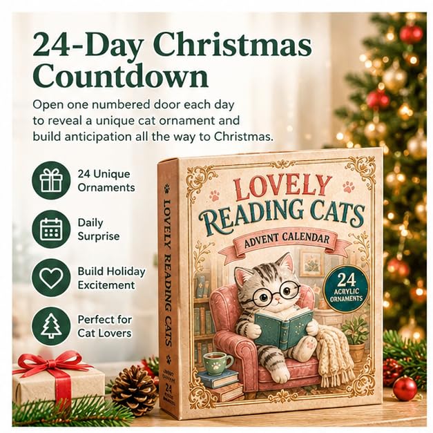 2D Cat Advent Calendar 2026, 24-Day Acrylic Christmas Countdown (Purple - T) - image 2