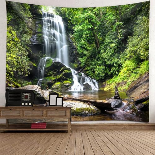 Tapiz pequeño de cascada y árboles, decoración de tela natural para pared de dormitorio