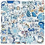50 Stück Winter Aufkleber Pack Blauer Winter Sticker Set Wasserdichte Vinyl Sticker für Laptop Kinder Autos Motorrad Fahrrad Skateboard Gepäck Koffer Computer Aufkleber Graffiti Decal