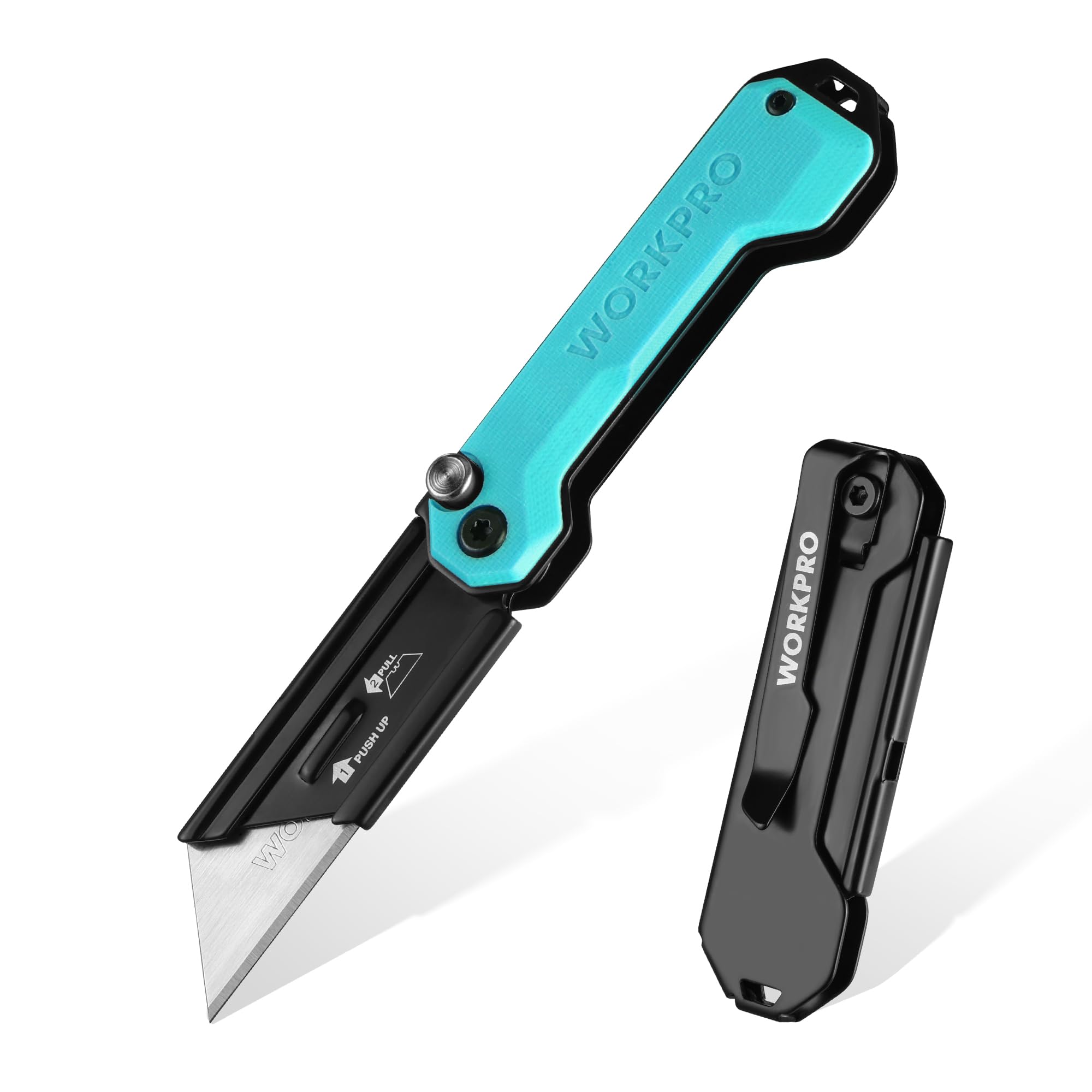 WORKPRO EDC Folding Utility Knife, Mini Box Cutter with Quick Open Axis Lock, Quick Change Blade Razor Knife, Foldable Small Pocket Knife with Belt