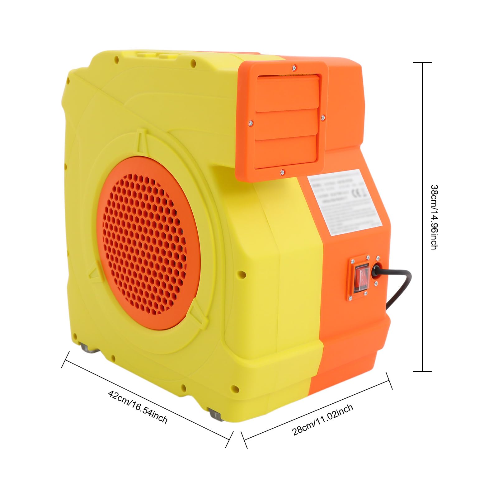 2HP (1600 W) dmuchawa powietrza, 220-240 V, elektryczna dmuchawa z przepływem powietrza 1080 m³/h, 3300 obr./min, ciśnienie 2900 Pa i IP24, wentylator dmuchawy z polipropylenu i metalu do