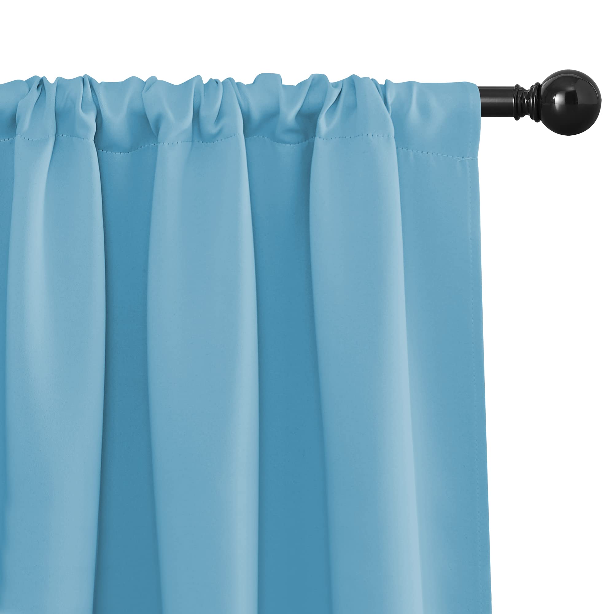 NICETOWN 2 Panels Blackout Curtains 42 x 45 in Teal Blue with Single Curtain Rod 48-86 inch