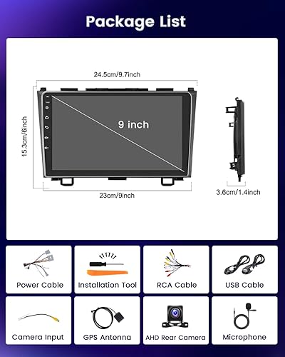 Miniatura 9 de Hikity Para Honda CRV 2007-2011 Android 13 Estéreo de coche inalámbrico Apple Carplay Android Auto, 2GB+64GB 9 pulgadas pantalla táctil para Honda