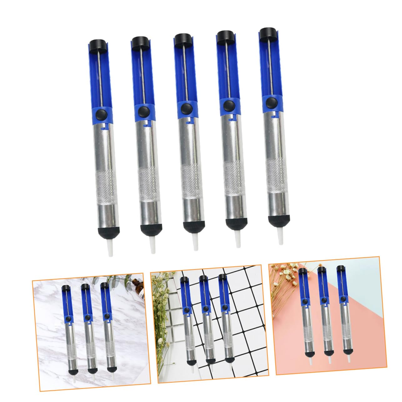 Housoutil 2sets Portable Solder Sucker Tool Suction Pump for Solder Removal Aluminum Alloy Soldering Sucker Pen High Efficiency Desoldering Pump Hand Welding Tools 5pcs*2