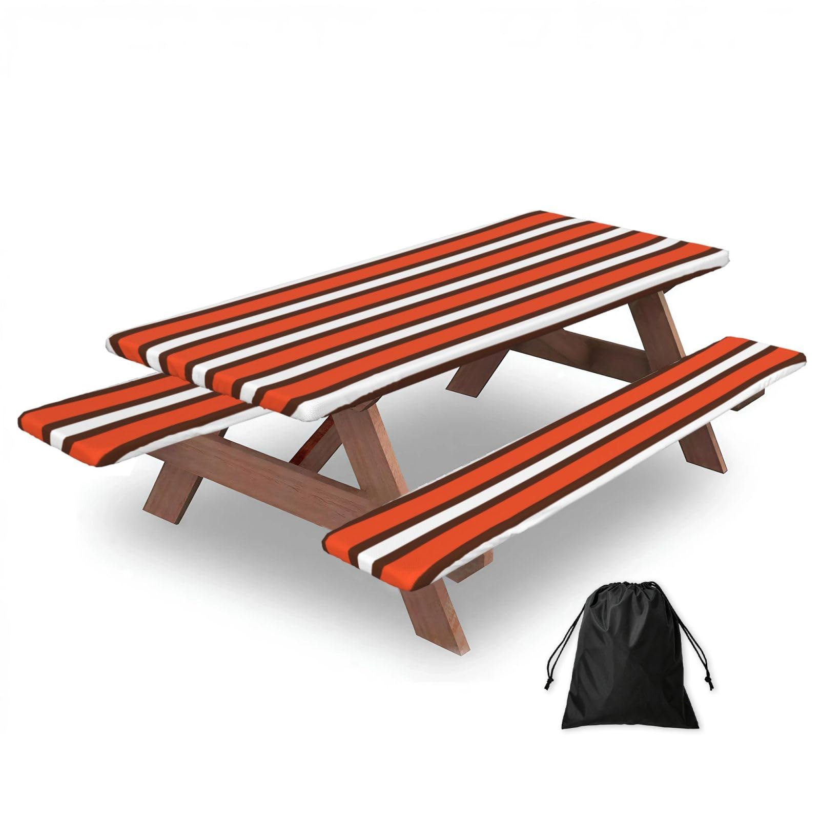 AYYQWE Orange And White Stripe Print Picnic Table Bench Cover Outdoor Garden Party Decor Daily Accessory Gift