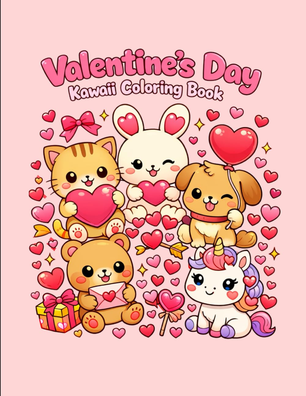 Valentine's Day Kawaii Coloring Book: Simple and cute coloring pages for kids and adults