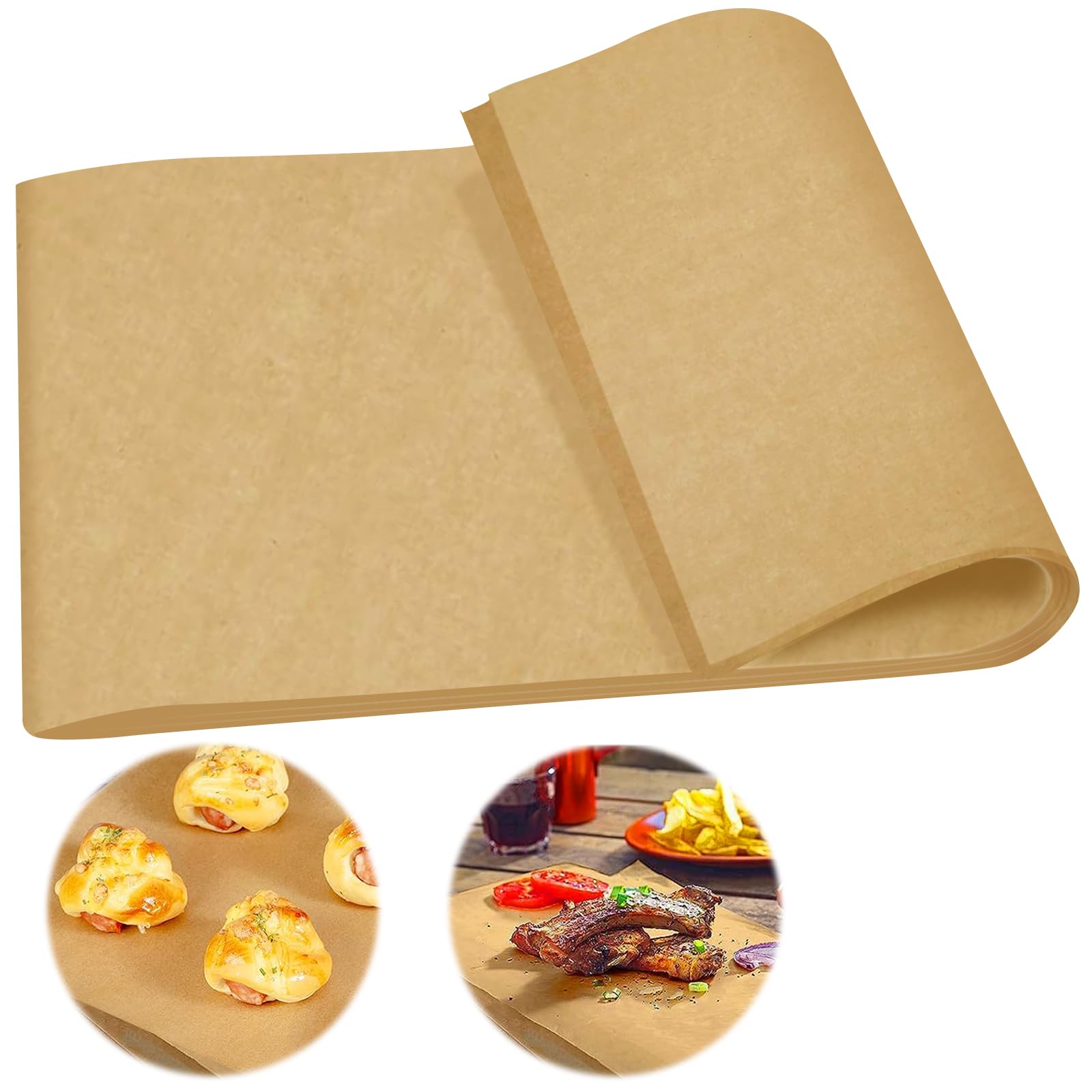 100PCS Greaseproof Paper Sheets, Baking Paper, Burger Paper Sheets, Baking Parchment Roll, Waterproof Greaseproof Paper, Food Paper Sheets, for Rosating, BBQ, Baking Cookies(30x40cm) Brown