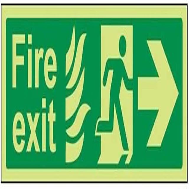 VSafety Glow In The Dark NHS Fire Exit Arrow Right Sign - 300mm x 100mm - Self Adhesive Vinyl