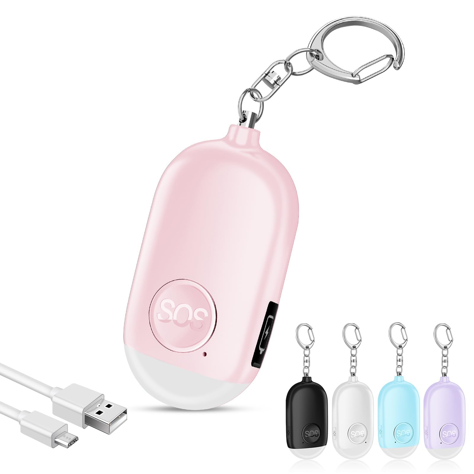 Alarma Personal Autodefensa de Bolsillo Hion - Llavero de Defensa Personal Recargable 130 dB con Iluminación LED para Mujeres, Niños y Personas Mayores - Potente y Confiable(Rosa, 1)