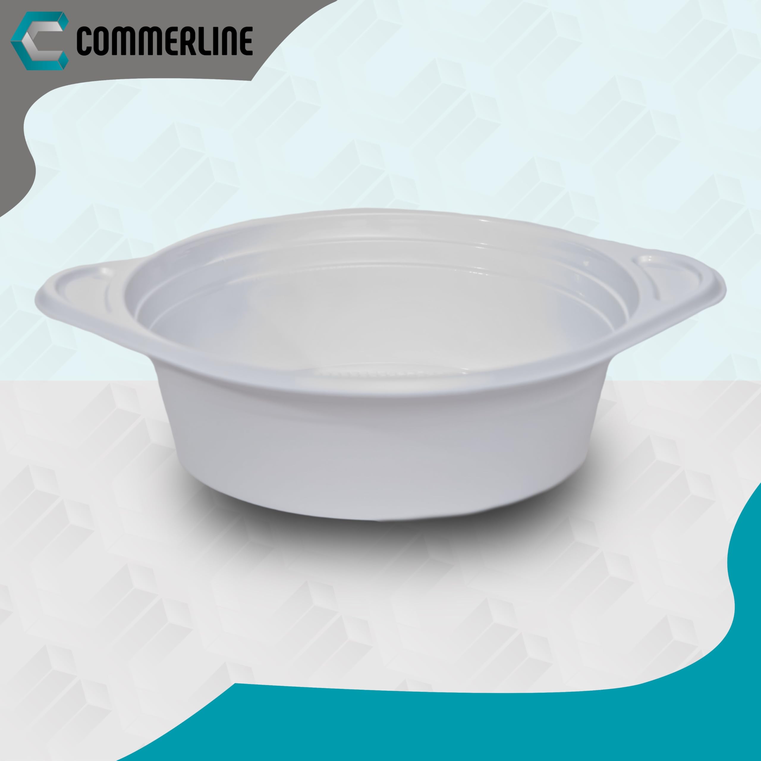 Commerline 500 ml herbruikbare soepturen, 100 stuks, robuuste soepborden met oren, diepe witte soepkommen, polypropyleen soepkommen, kunststof kommen voor thuis, catering en catering