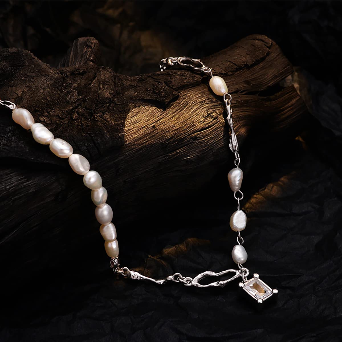 Collar de perlas con colgante de circonita barroca de plata esterlina S925 con personalidad femenina
