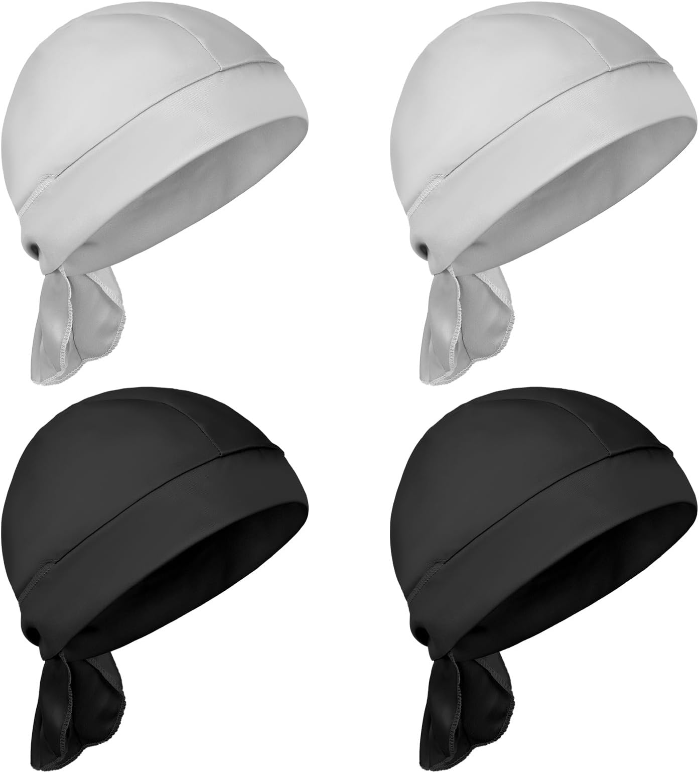 4 Pcs Durags for Men, Quick Drying Dew Rags Head Cap Sweat Wicking Head Wrap Bandana Do Rag Skull Caps for Men Running Cycling Motorcycle Outdoor Activities (Black & Light Gray)