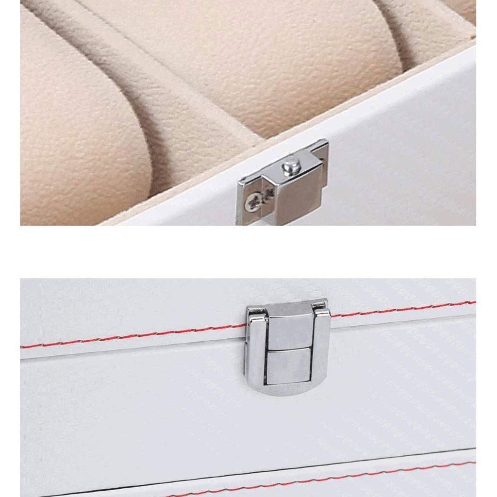 Schmuckschatulle – Uhrenbox-Organizer mit Valet-Schublade – Metallscharnier, Karbonfaser-Design, Weiß, Schwarz Present
