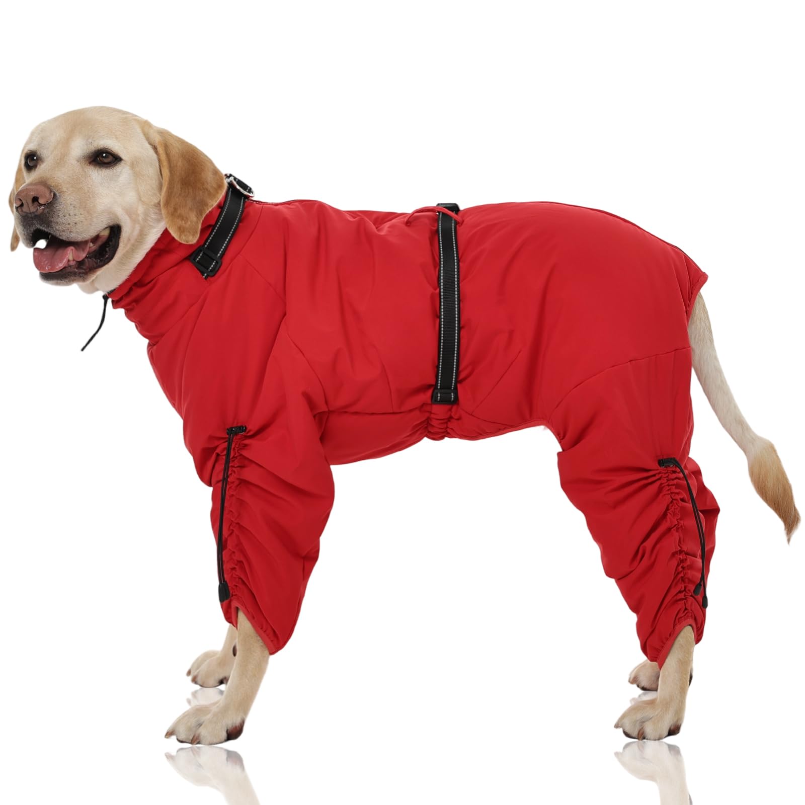 FUAMEY Abrigo de cuerpo completo para perro, chaquetas de forro polar cálido para perro con arnés integrado, resistente al viento, traje de nieve con cremallera para mascotas de cuatro patas, traje de