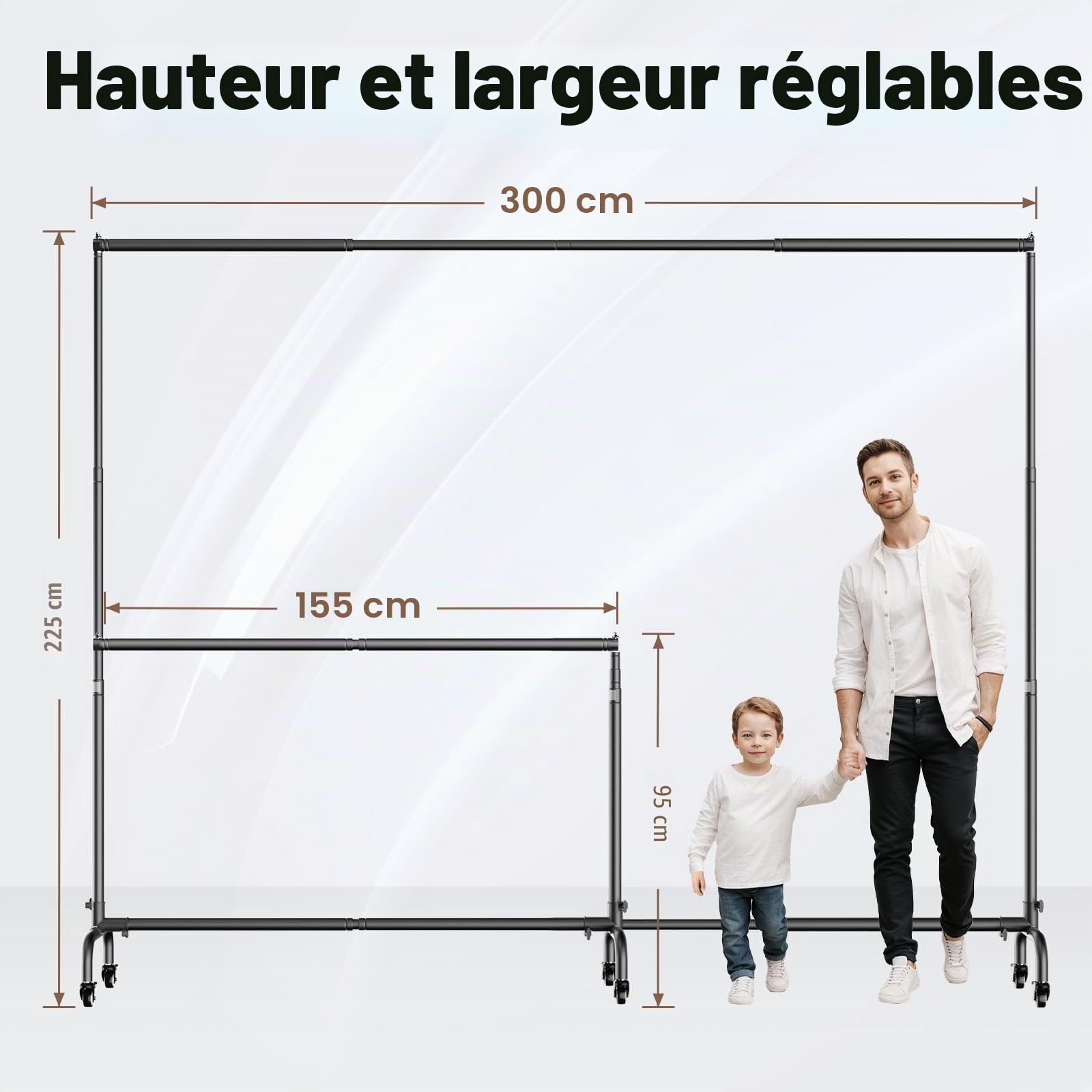 EMART Support Fond Photo avec Roues Mobiles, 3x2,2m Système de Support Toile de Fond Réglable Robuste pour Studio Photo, Photographie, Vidéo, Mariage