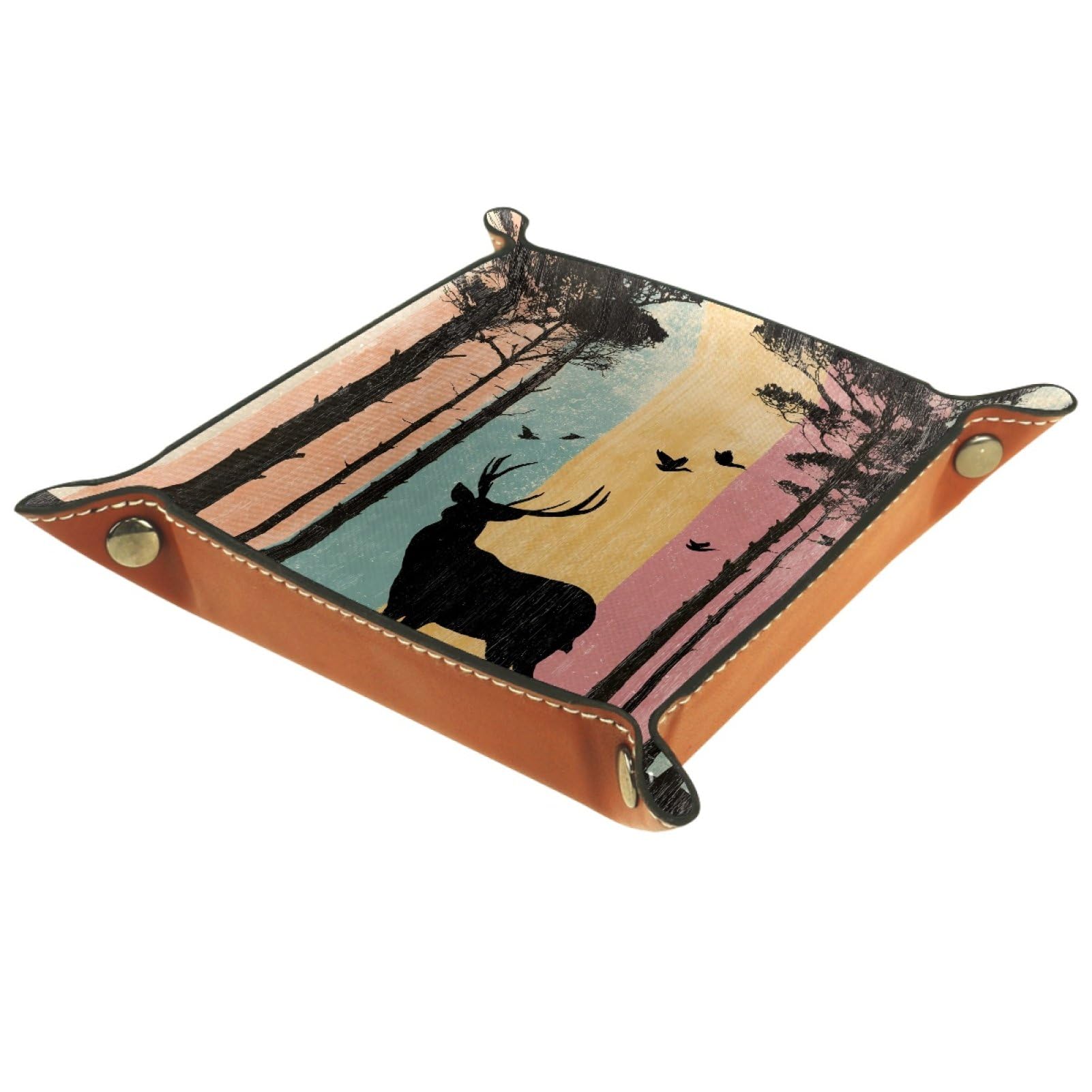VAPOKF Deer Dice Trays Quadrilateral Dice Folding Tray Microfiber Leather Holder for Table Games RPG DND, 20.5 × 20.5 cm