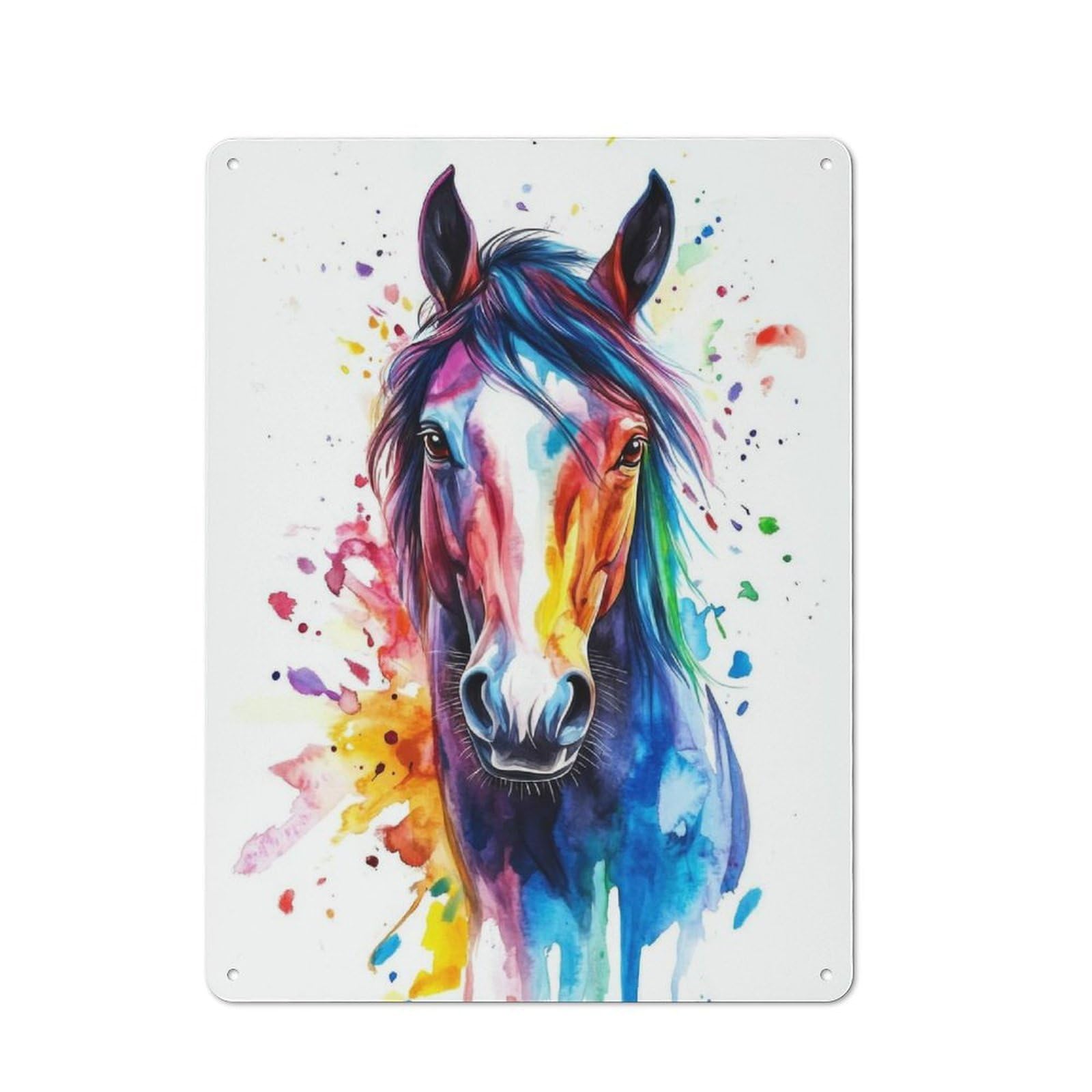 Junmoney Colorful Horse Watercolor Rustic Tin Sign 40X30cm For Living Room Or Hallway, Suited To Living Room Decor Lovers