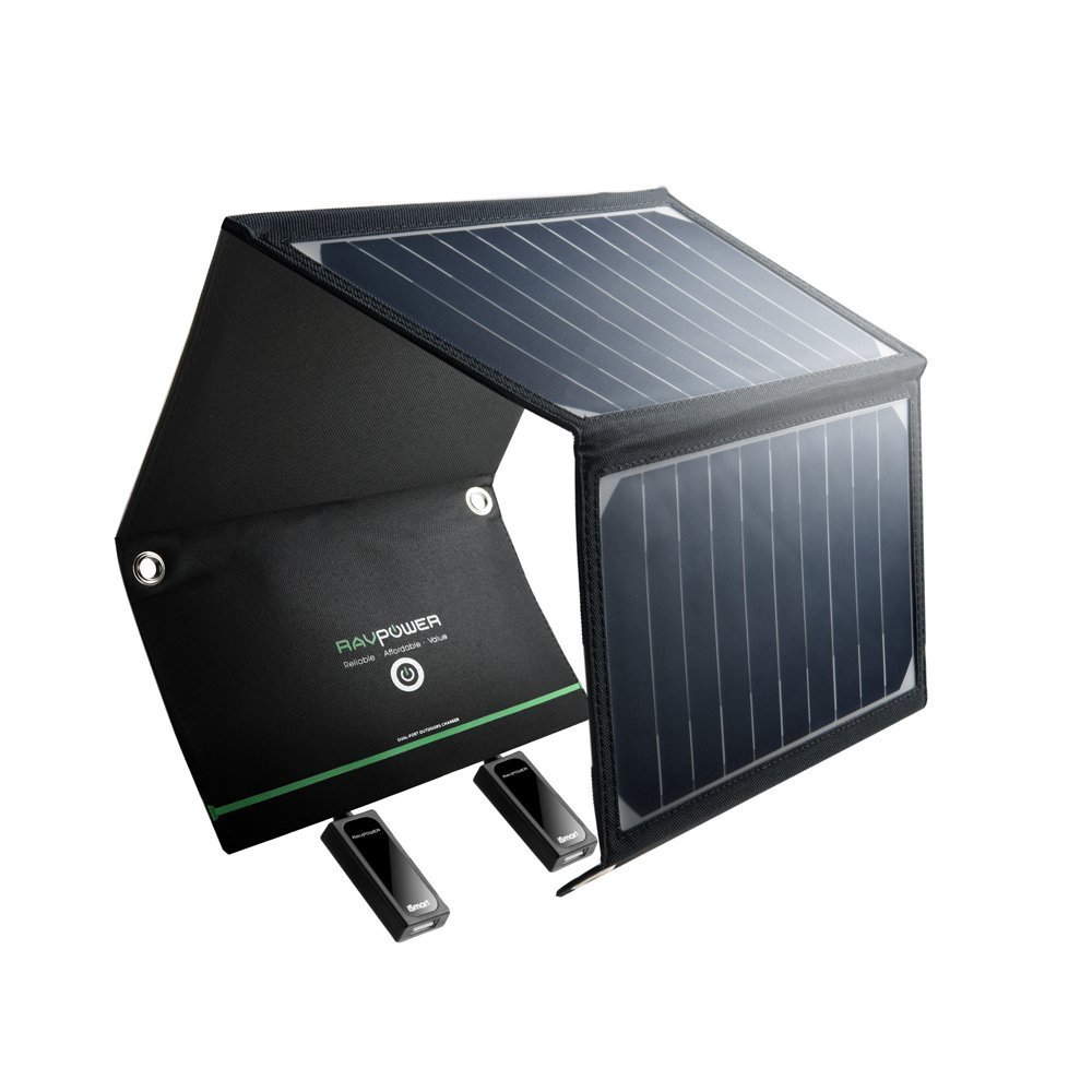 RAVPower Portable Solar Panel 16W Solar Charger with 2 iSmart USB Ports (21.5-23.5% Solar Power Conversion, Foldable, Waterproof, iSmart) for Smartphones Tablet Camping Travel