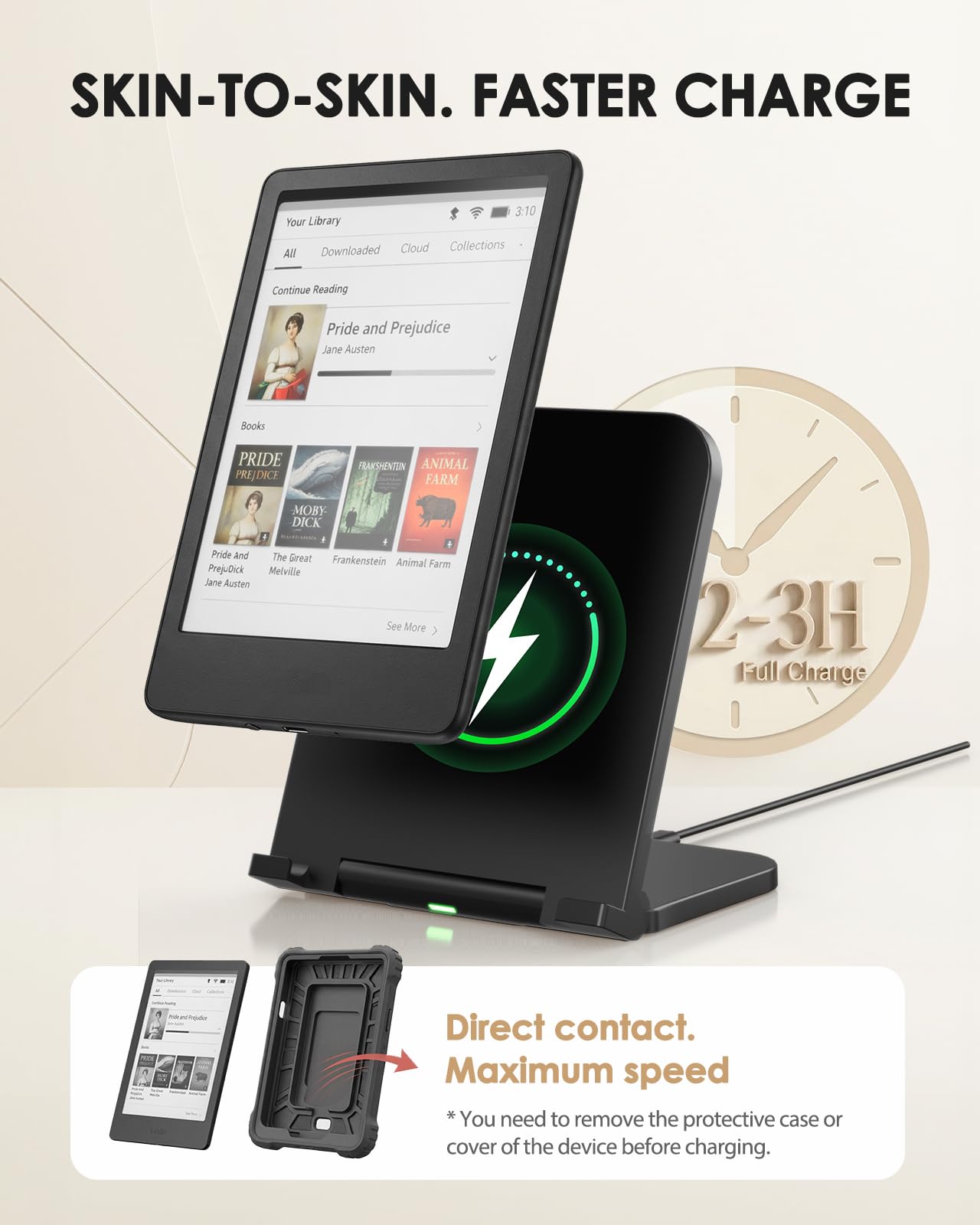 Doohoeek Foldable Wireless Charging Dock for Kindle Paperwhite Signature (2022/2024), Colorsoft & Galaxy Ebook – Compact Charger Station with Adjustable Angle, Auto‑Stop Safety - 3