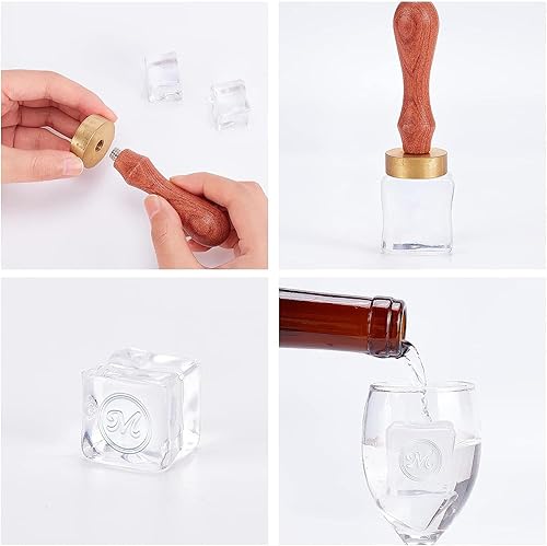 Miniatura 5 de CRASPIRE Sello de hielo con iniciales de letra C, sello de cubo de hielo de 1.2 pulgadas con cabeza de latón extraíble, mango de madera, sello de