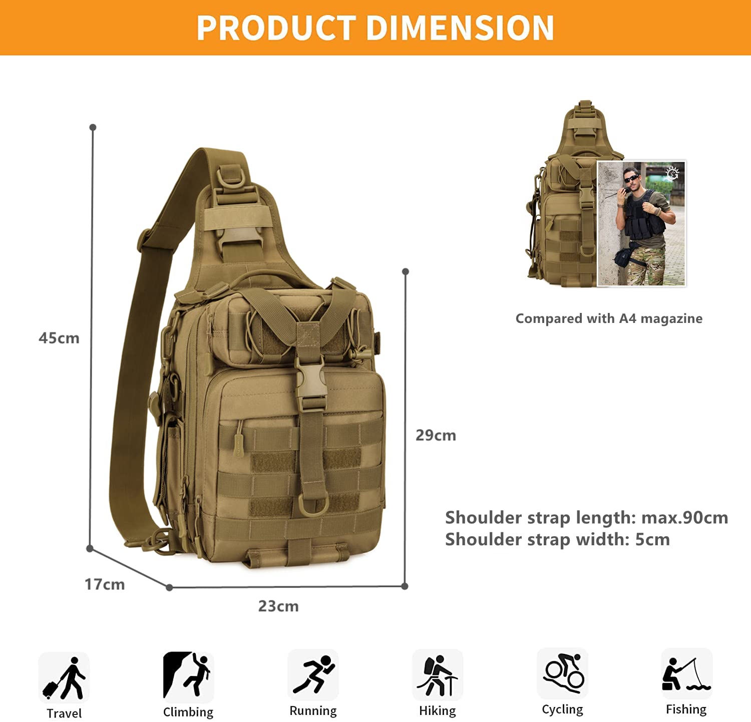 Gran Bolsa de Bandolera Impermeable Estilo Militar Táctico Nylon Molle