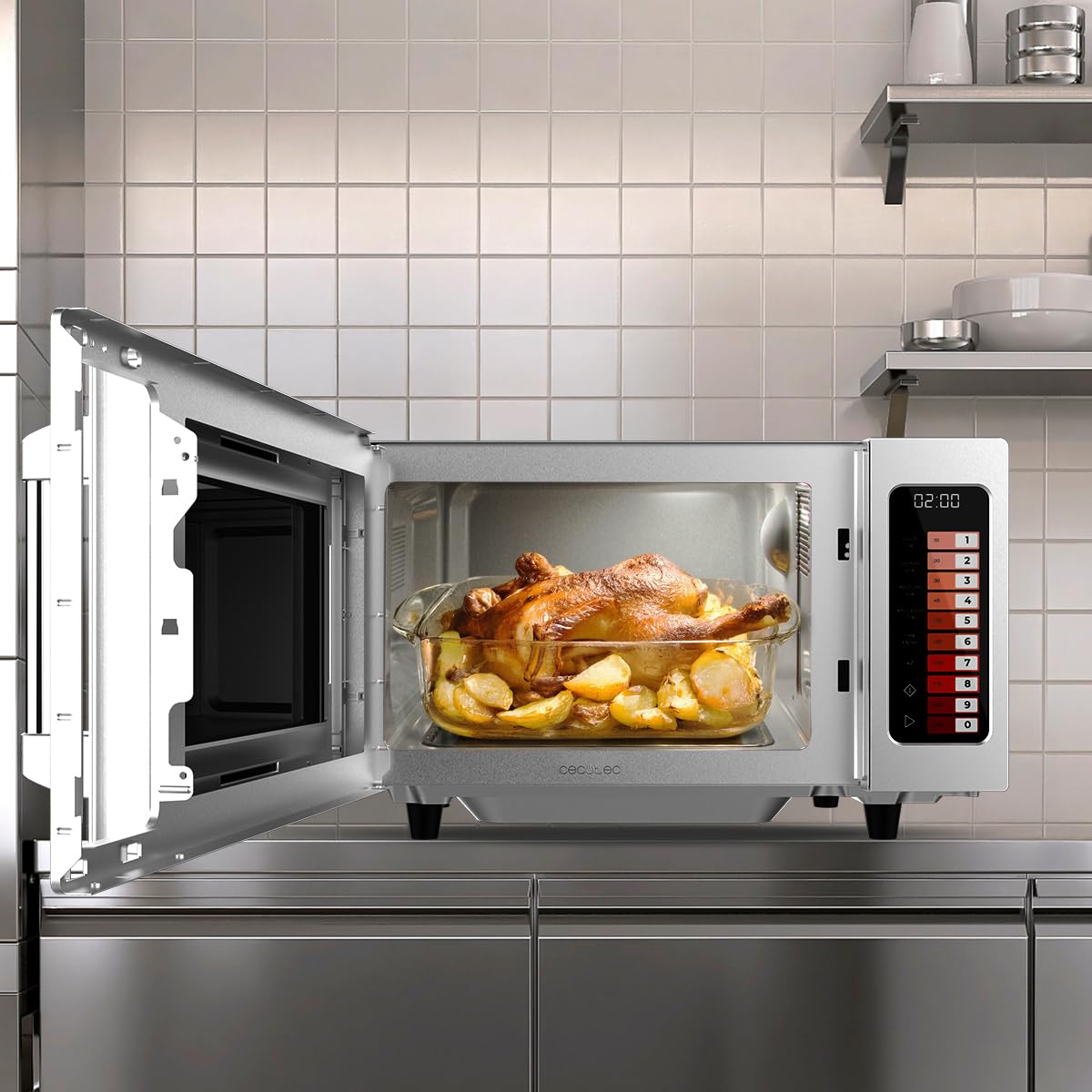 Cecotec Microonde Professionale Senza Piatto 25L FlatPro 2500 Touch. 1000W, Magnetron, Controlli Touch, Timer 60 Min, 100 Programmi, Potenza Regolabile, Scongelamento Uniforme, per massima precisione