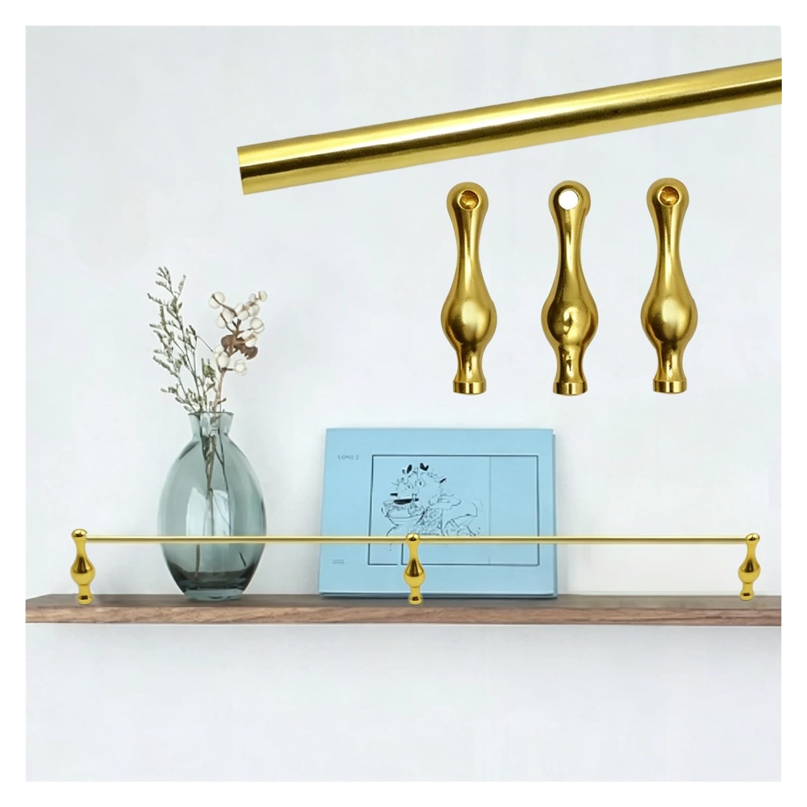 Hphdfs Gold 30 40 50 60 70 80 90Cm Anti-Tipping Gallery Rails For Shelving, Decor Shelf Guard Rail For Rv/Library/Bar, Detachable Cabinet Fence With Metal Guardrail(,8In/20Cm)