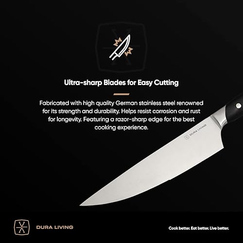 Miniatura 5 de Santoku - Cuchillo de cocina de 7 pulgadas, acero inoxidable alemán de alto carbono ultra afilado, cuchillos Santoku con mango ergonómico, cuchillo