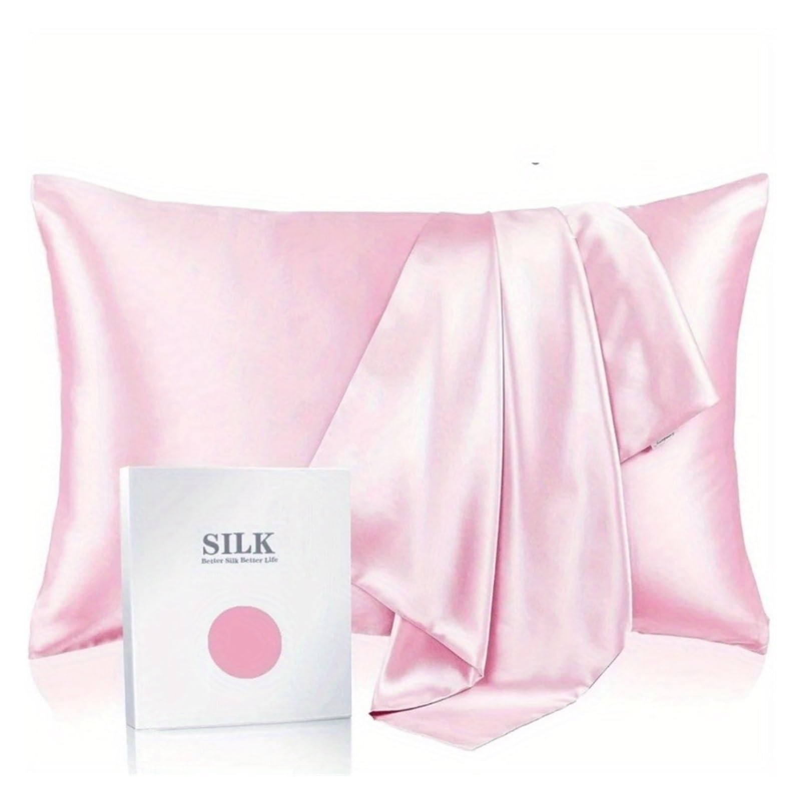 2PC Silk Pillowcase For Hair And Skin, Soft Pillow Cover(Pink,50X66cm)