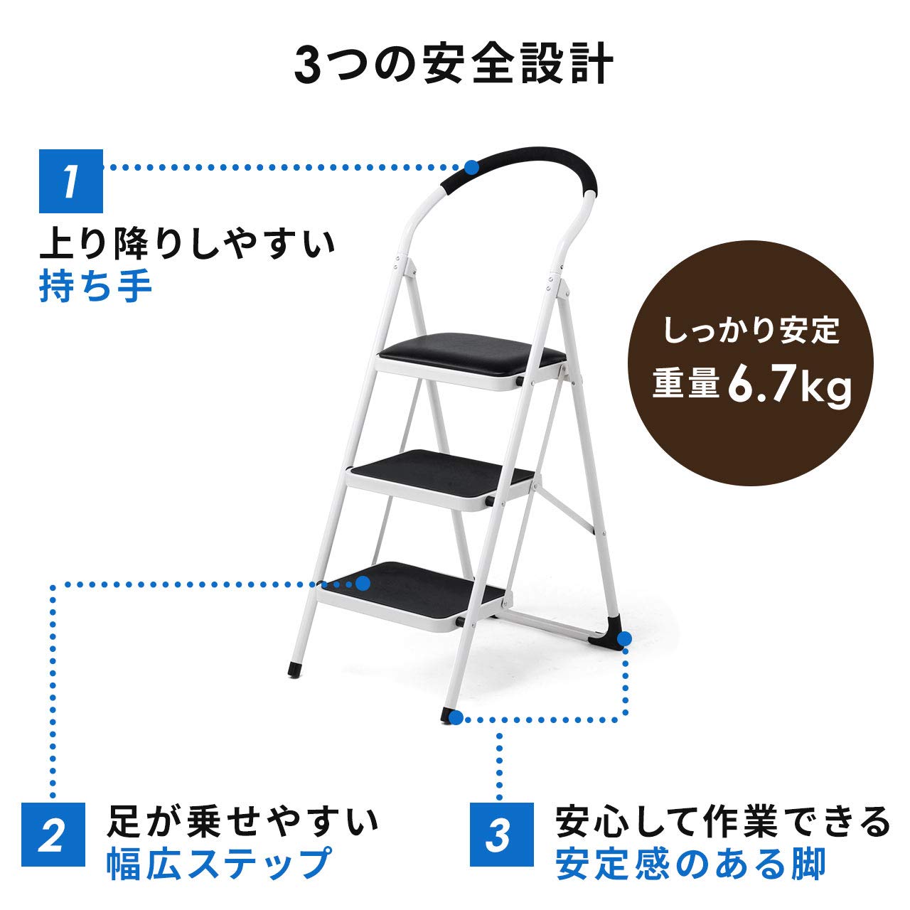 Amazon｜サンワダイレクト 脚立 3段 折り畳み おしゃれ 室内 椅子にも 