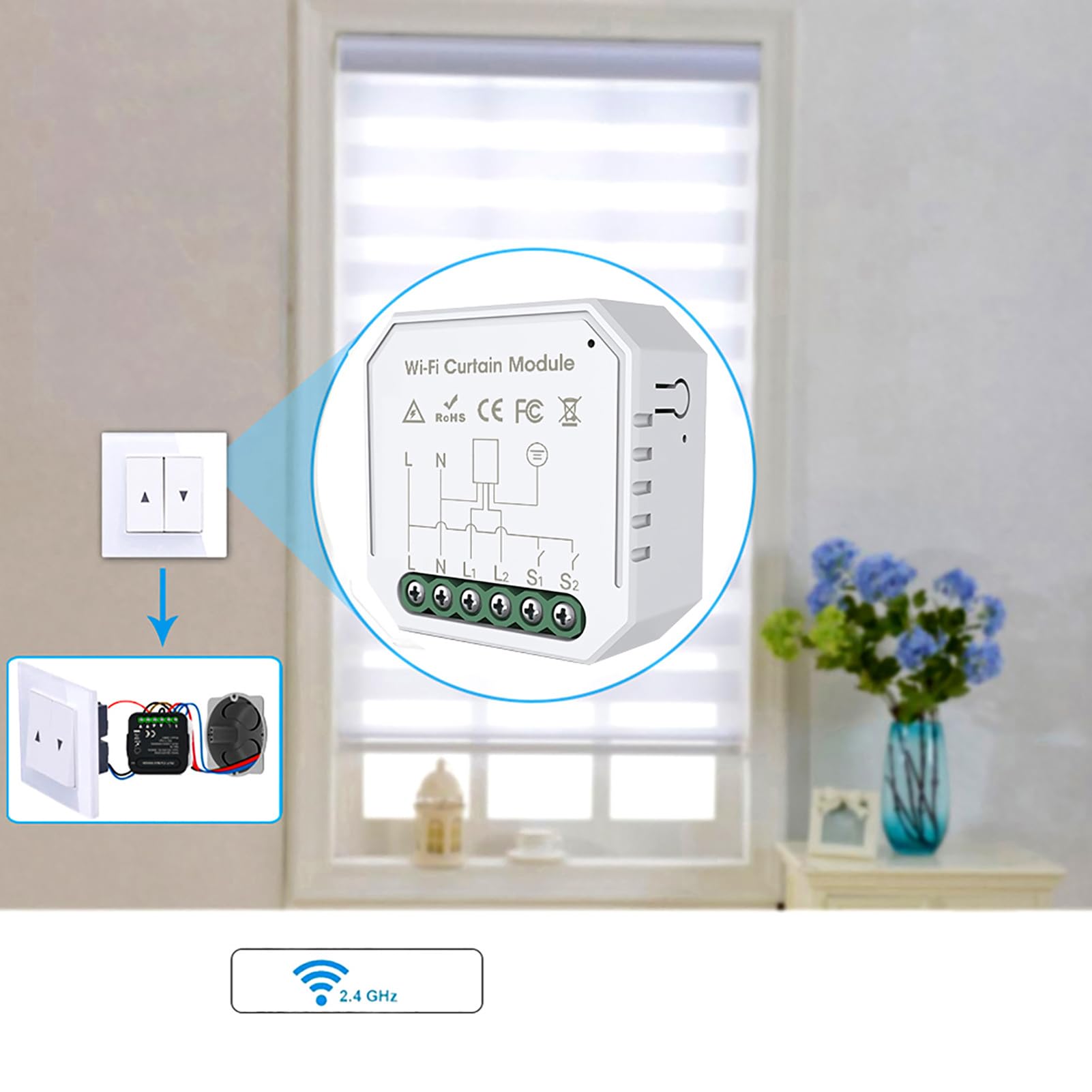 Interruttore di relè Intelligente, Modulo di Interruttore a Tenda Integente WiFi Modulo Interruttore WiFi Interruttore di relè WiFi con Funzione Funzione di Tempistica Controllo