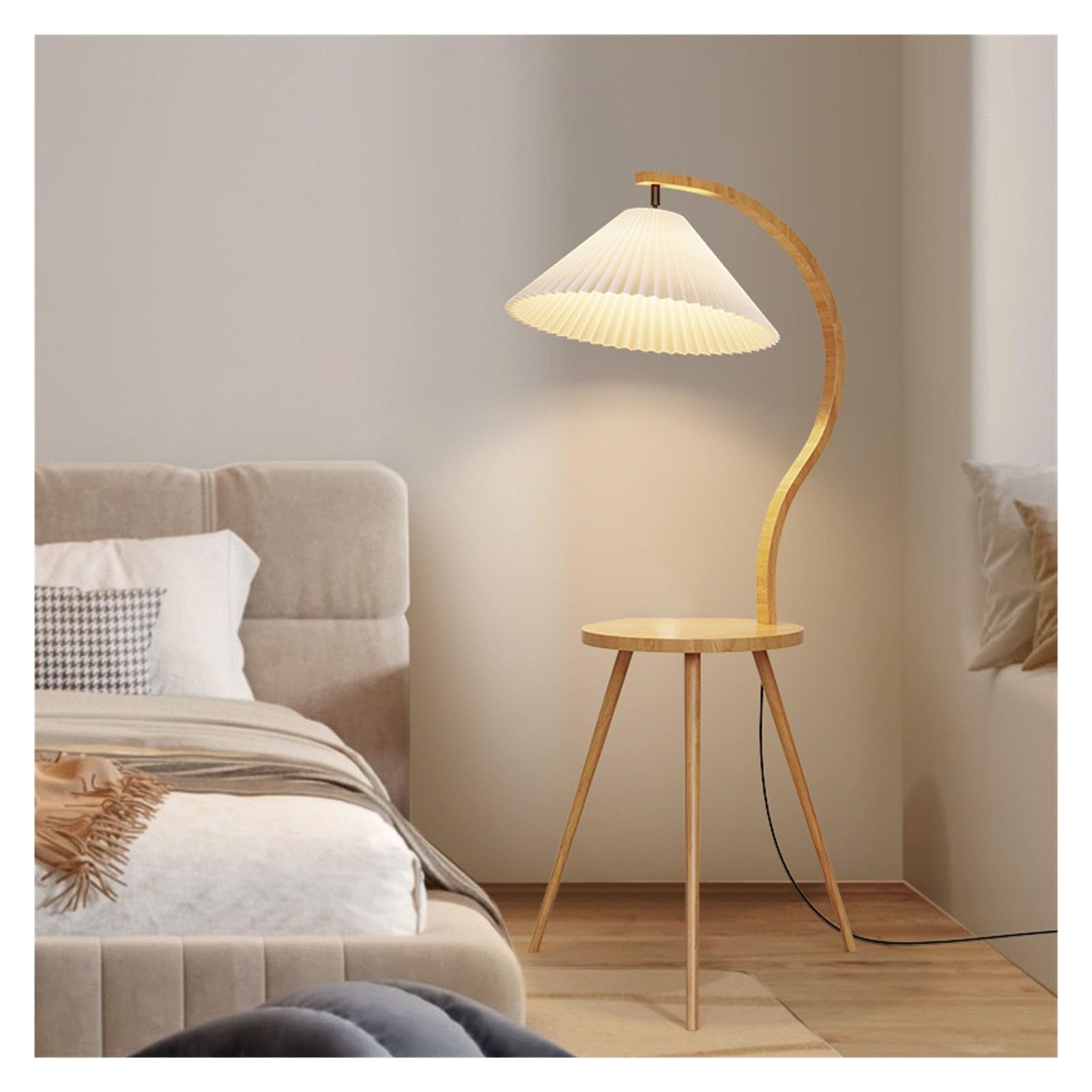Camera da letto Lampada da terra moderna con tavolino lettura in legno Ufficio