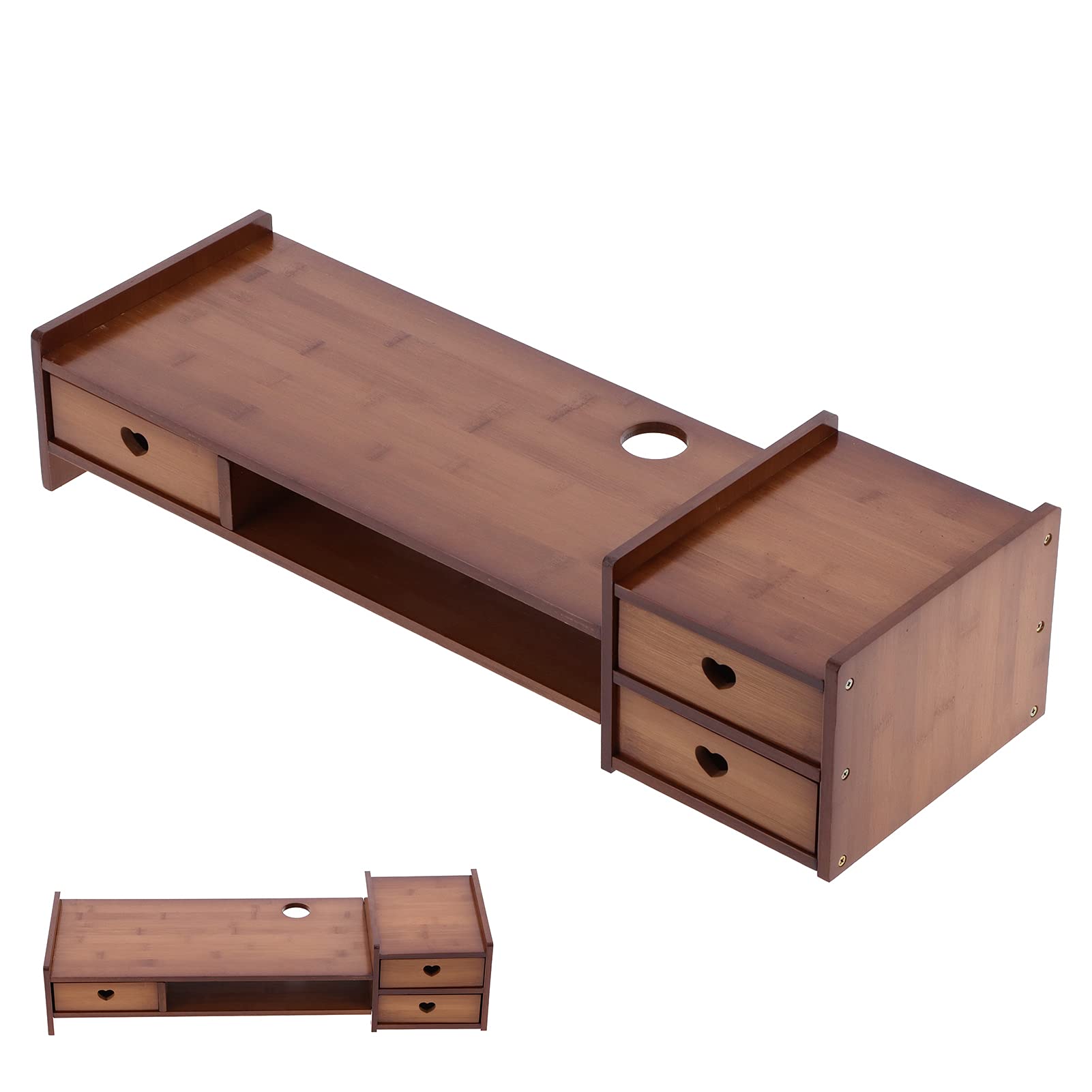 Cocoarm Supporto per Monitor in bambù Rialzo con 3 Cassetti Supporto per Monitor 69 X 23 X 17 Cm per Casa e Ufficio Alza l'altezza dello Schermo Aggiunge Spazio di Archiviazione Supporta Stampante