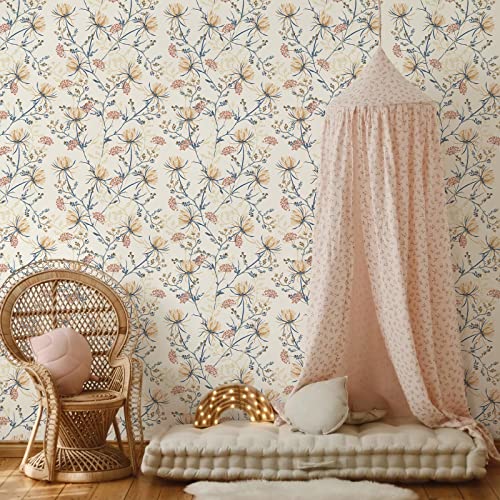 JiffDiff Papel de parede floral Boho Papel de parede removível para decoração de parede decoração de