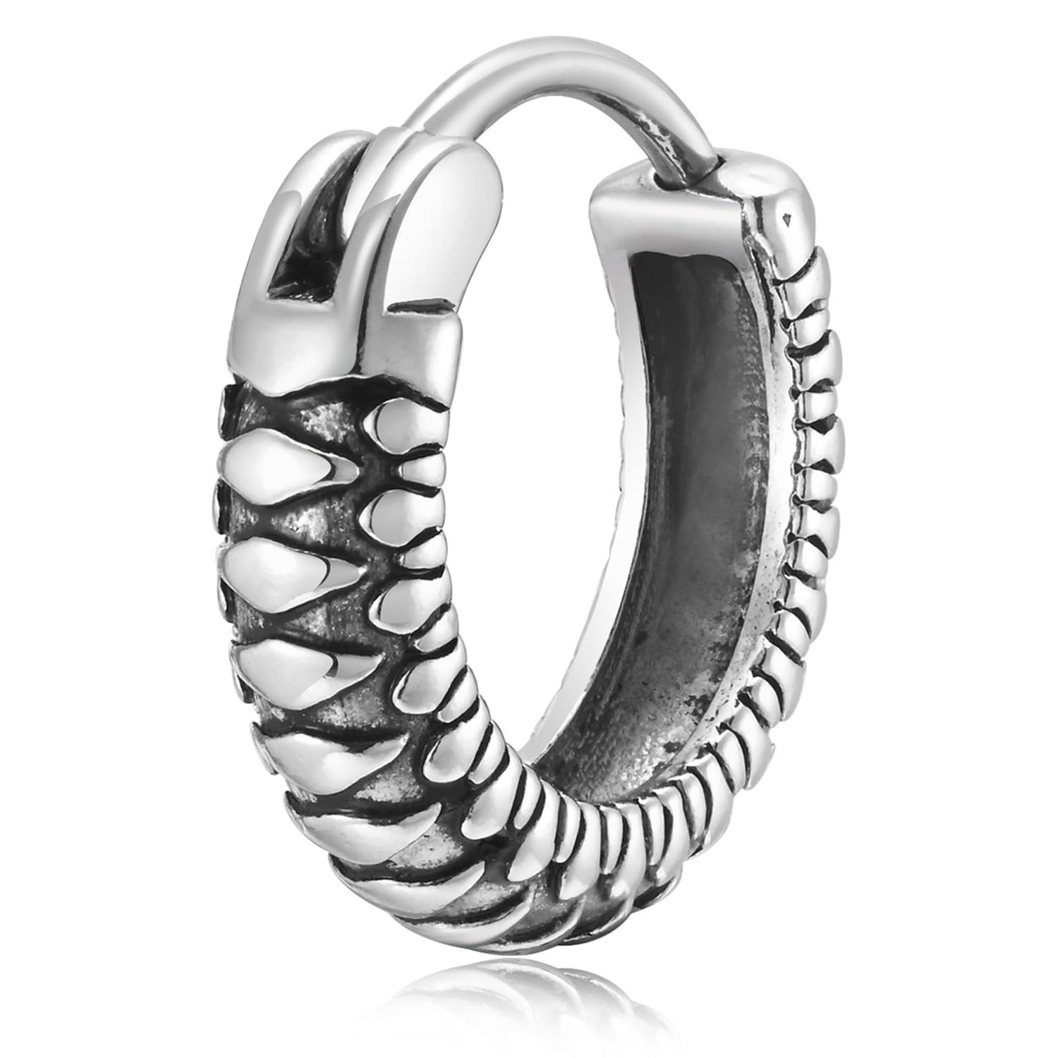 peora Silver Plated Pattern Style Hoop Huggie Earrings Fashion Jewellery Gift for Men & Boys (1 PC)-picture-5