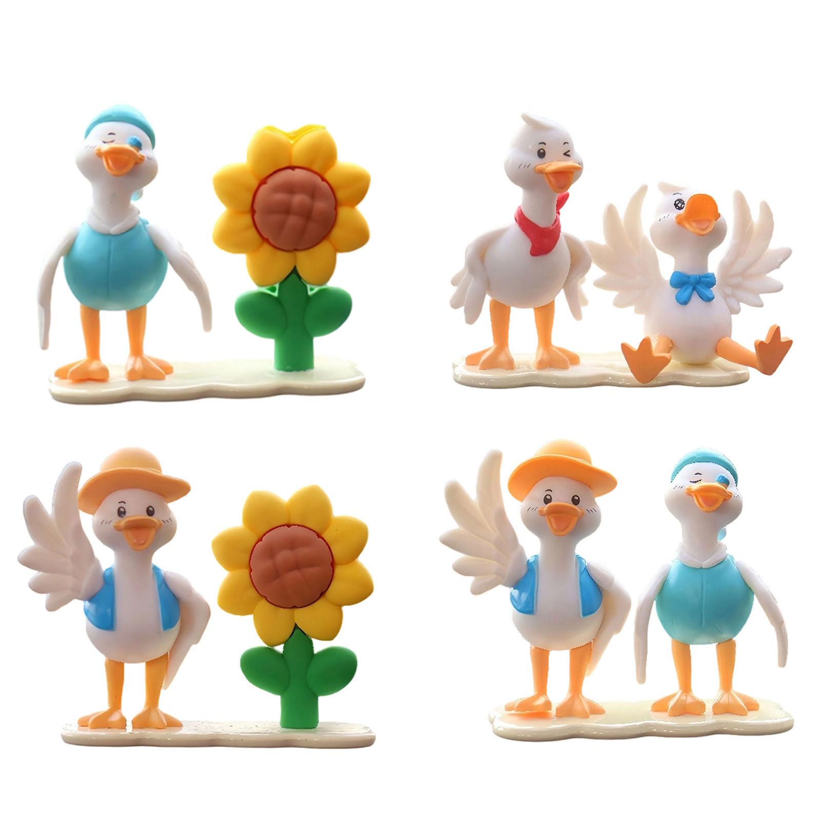 Tsophreniq Of 4 Funny Ducks with Sunflowers Miniature Ornaments for Car Dashboard Resin Statue Home Tabletop Accessories Small Resin Dashboard Ornaments