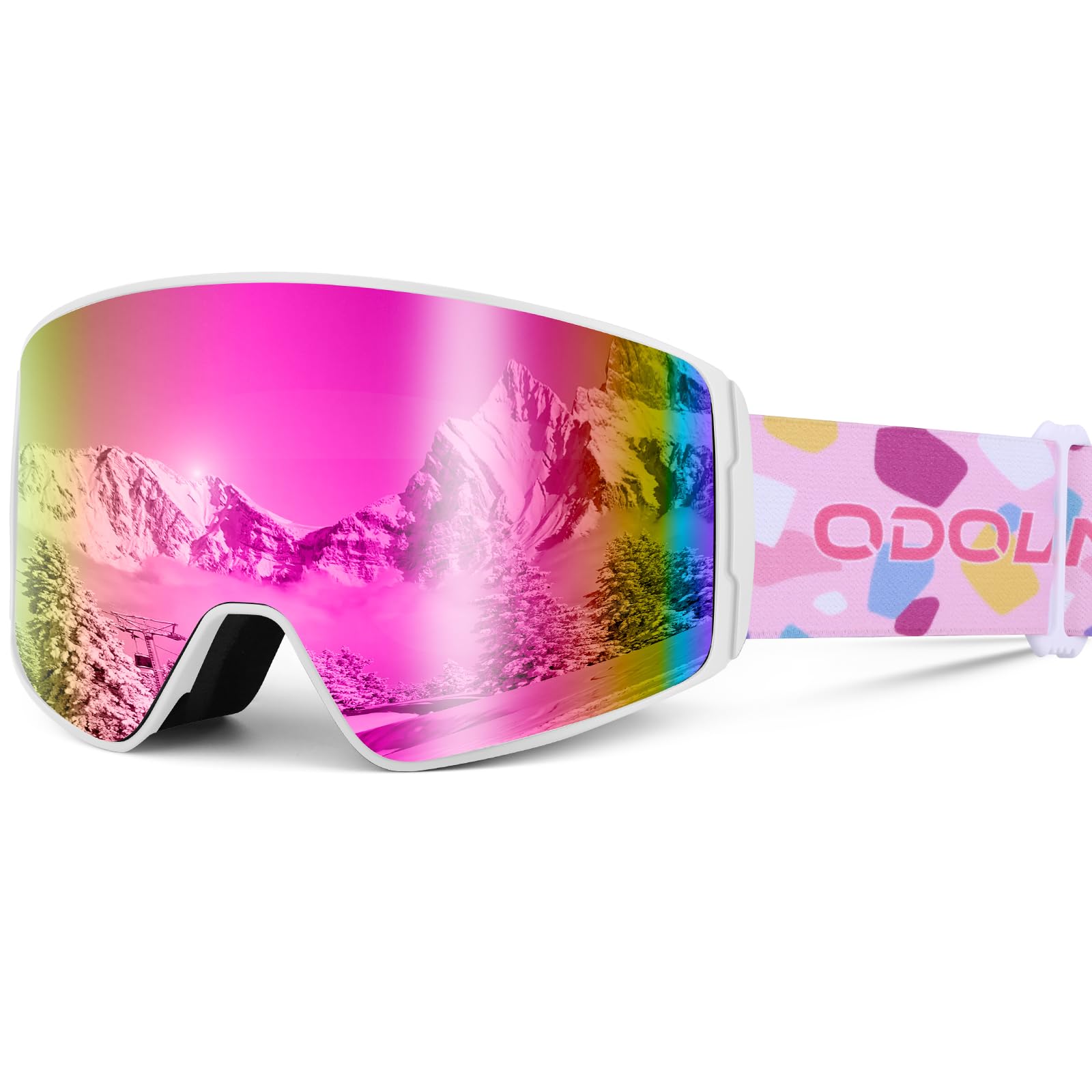 Odoland Occhiali da Sci per Bambini, Occhiali da Snowboard Cilindrici, Anti-appannamento, Anti-UV, Antivento a Vista Larga per Ragazzi e Ragazze, compatibili con Casco