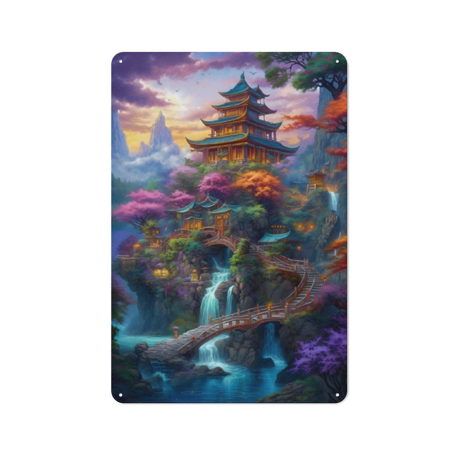 Metal Wall Sign 30x20cm Featuring Japanese Sunset Fantasy 04 for Workshop Wall, for Makers And DIY Enthusiasts