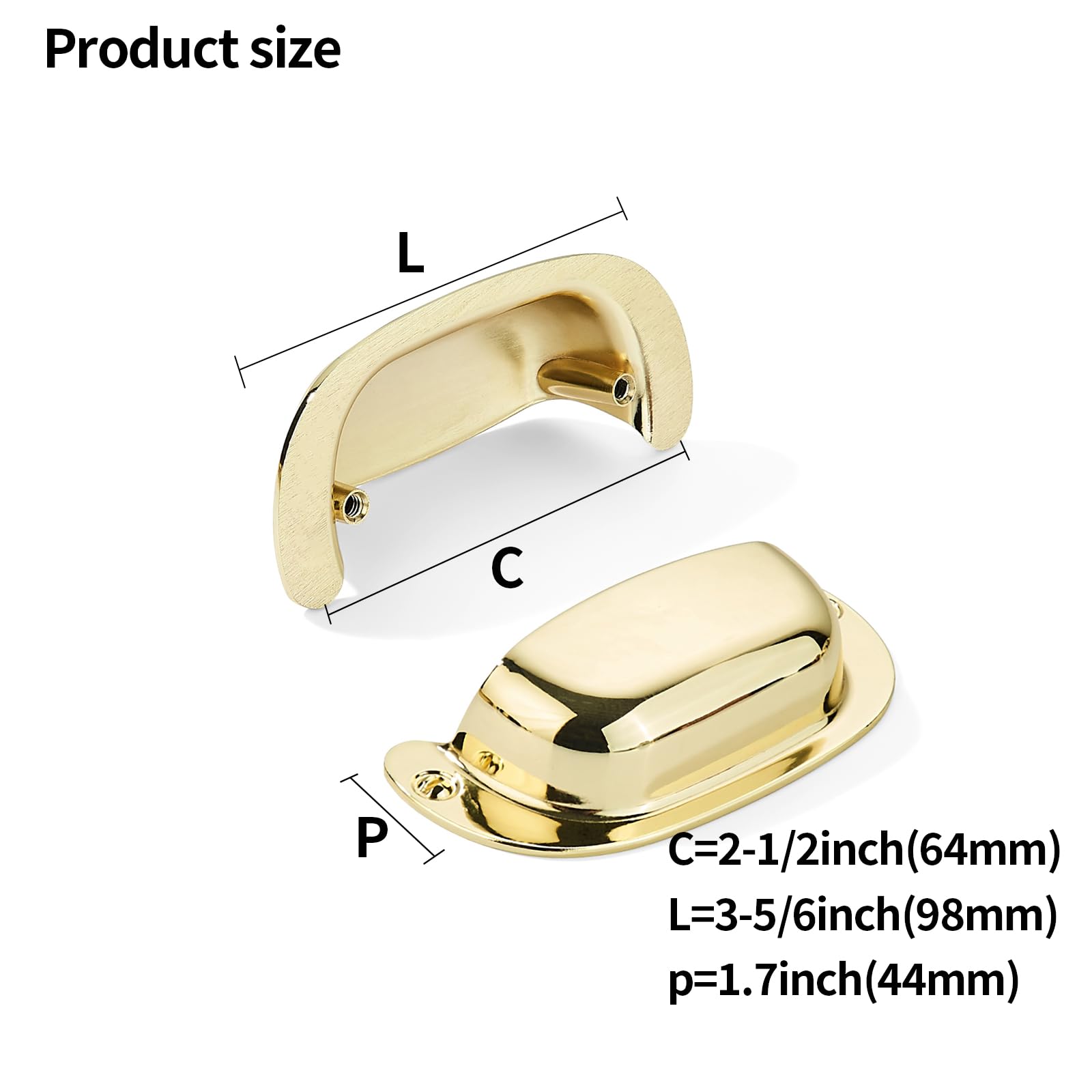 Cup Polished Gold Cabinet Pull - 170354, 2-1/2 in (64 mm) — KHTUMEWARE